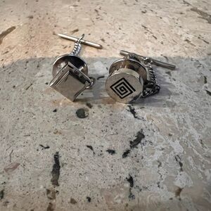 Two Silver Colored Tie Pins One Geometric Pattern One Shiny and Classy
